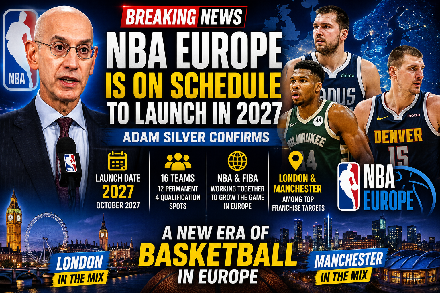 NBA Europe Officially On Track For 2027 Launch As Adam Silver Reveals Ambitious Expansion Plans
