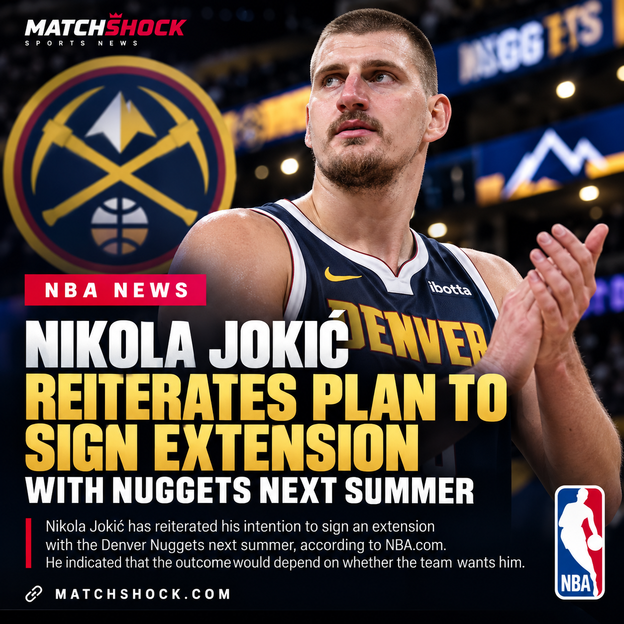 Nikola Jokić reiterates plan to sign extension with Nuggets next summer, NBA.com reports